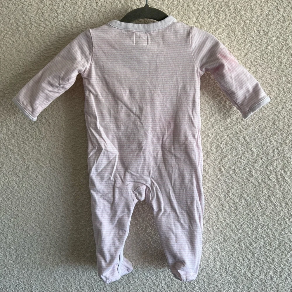 Janie And Jack Baby Pink White Stripe One Piece‎ Snap Pajamas Size 3-6 Months